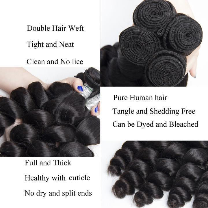 Peruvian Loose Wave 3 Bundles Unprocessed Virgin Human Hair Extensions