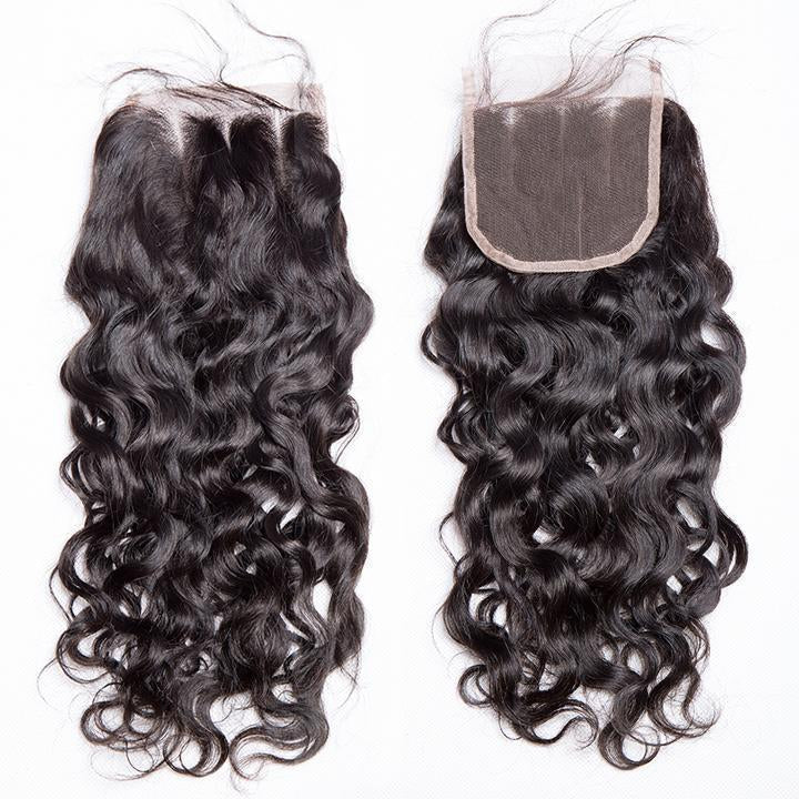 Wet And Wavy Hair Water Wave Virgin Hair 3 Bundles With 4x4 Lace Closure Human Hair