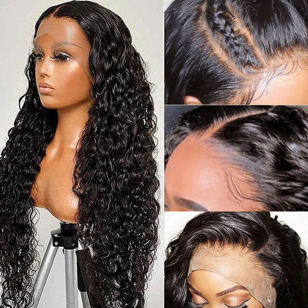 VIPbeauty 13x6 Full Lace Frontal Wigs Water Wave HD Transparent Human Hair Wig Pre-Bleached