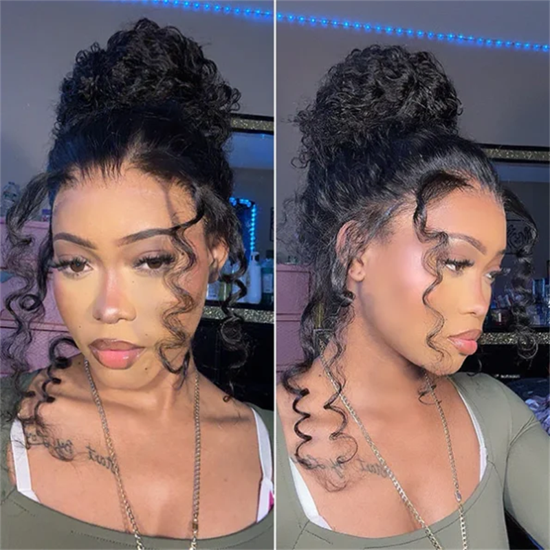 VIPbeauty Water Wave Flexi-Fit Invisi Drawstring Cap 360 Lace Long Curly Human Hair Wig