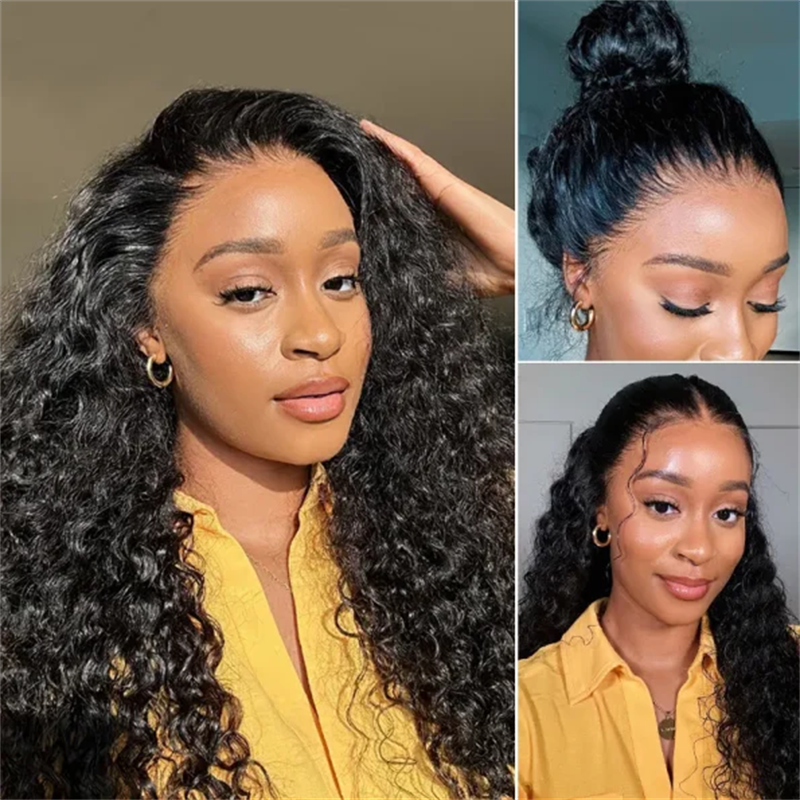VIPbeauty Water Wave Flexi-Fit Invisi Drawstring Cap 360 Lace Long Curly Human Hair Wig