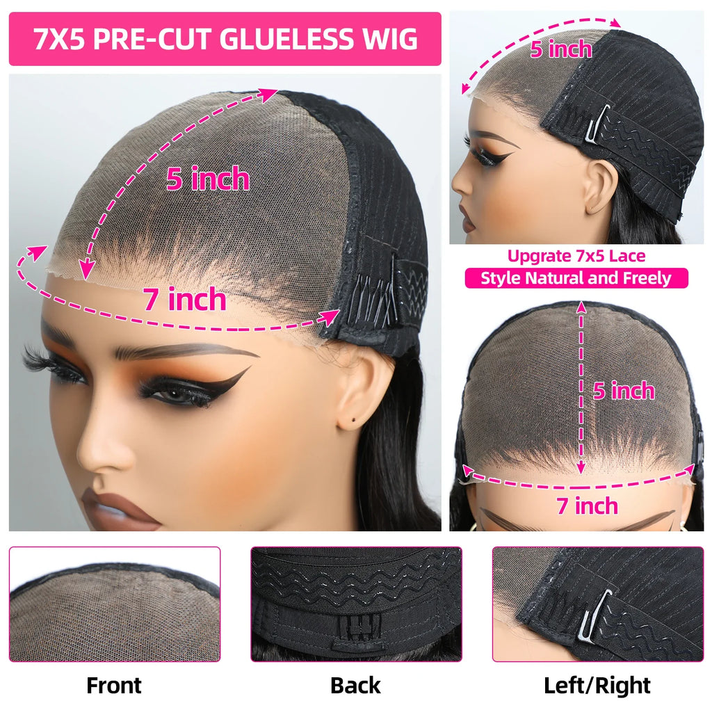 VIPbeauty 7x5 Wear Go Glueless Wigs Chocolate Brown Body Wave Bleached Knots Lace Frontal Wig